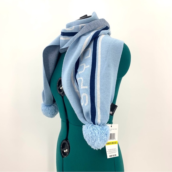 Spyder NWT Frost Blue Jacquard Logo Scarf with PomPoms, One Size - Picture 13 of 16